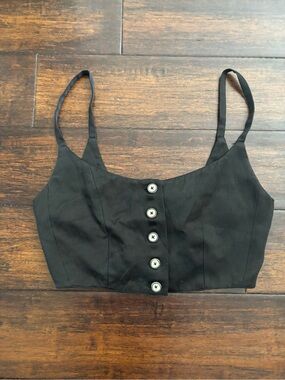 Opening Ceremony Black Satin Cropped Tank Smocked Back